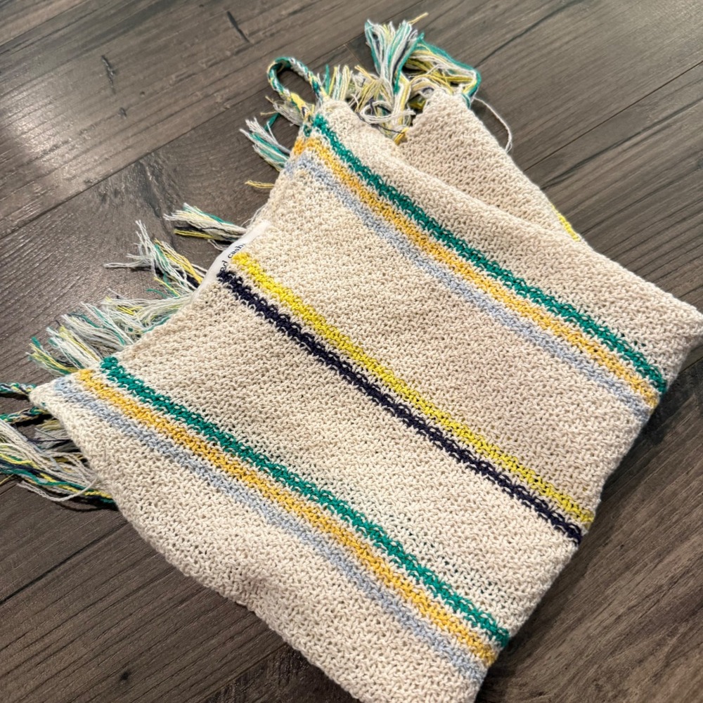 Cupcakes and Cashmere Striped Knit Tank Top with Fringe Ivory Small Boho